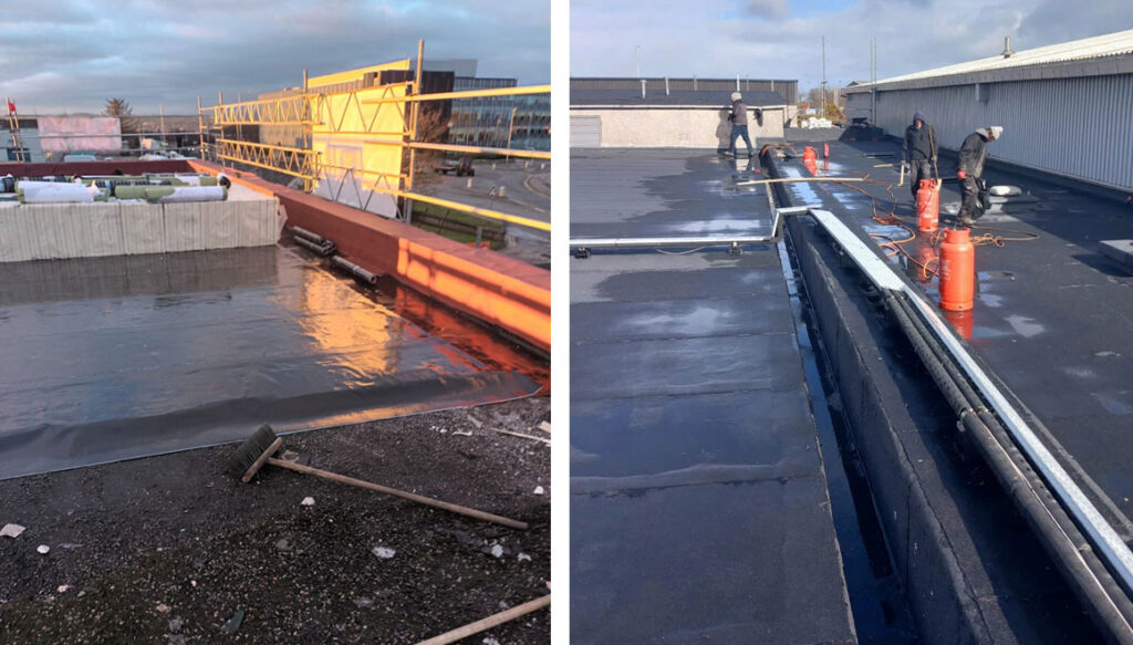 Workmen fitting flat roof in Aberdeen
