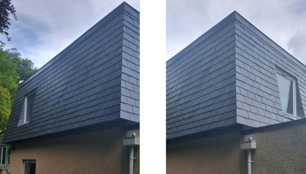 re-slate on modern angled roof in Aberdeen