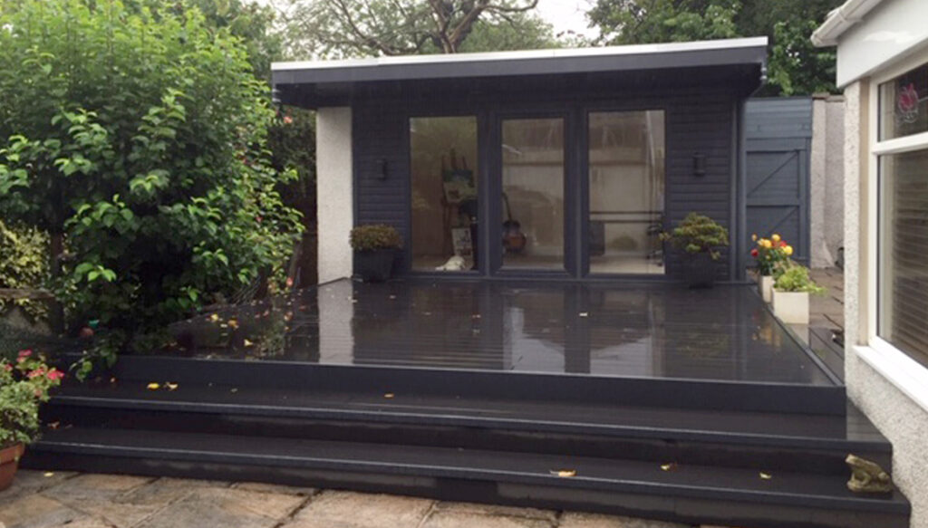 New decking and out house on a rainy day in Aberdeen